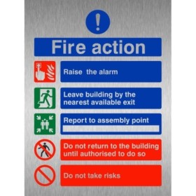 Raise The Alarm fire action safety sign with emergency evacuation instructions