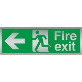 Fire exit arrow left brushed aluminium safety sign