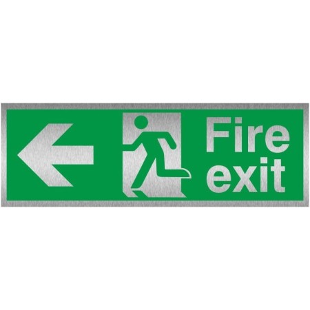 Fire exit arrow left brushed aluminium safety sign