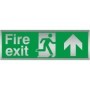 Fire exit arrow up brushed aluminium safety sign with running man symbol