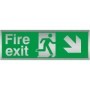 Fire exit sign with down right arrow and running man symbol in brushed aluminium finish
