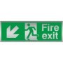 Fire exit sign with down left arrow and brushed aluminium finish