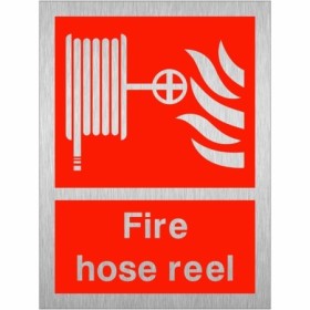 Fire Hose Reel brushed aluminium fire safety sign