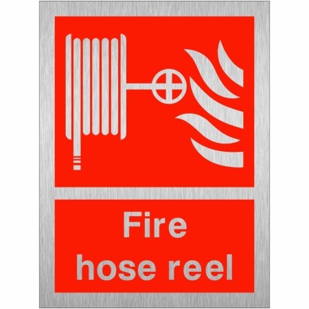 Fire Hose Reel brushed aluminium fire safety sign