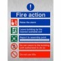 5 point brushed aluminium fire action notice sign with do not use lifts instruction