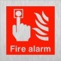 Brushed aluminium fire alarm sign with fire alarm activation symbol