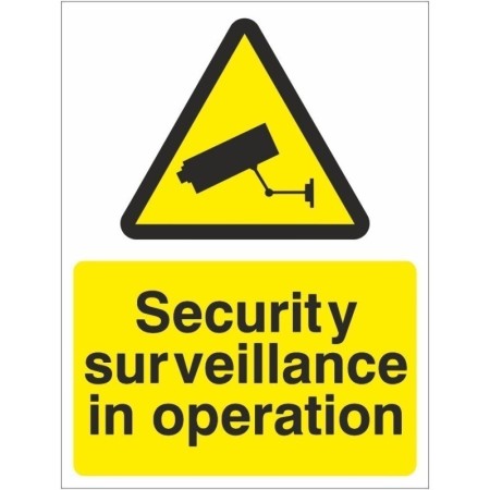 Security Surveillance In Operation warning sign with CCTV camera symbol