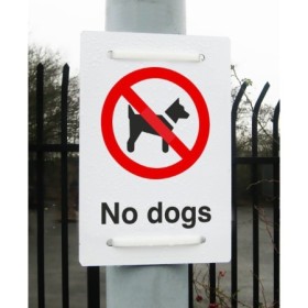  No Dogs Sign with prohibition symbol for restricted public and private areas