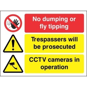 No Dumping Or Fly Tipping 3-Point Prosecution CCTV warning sign