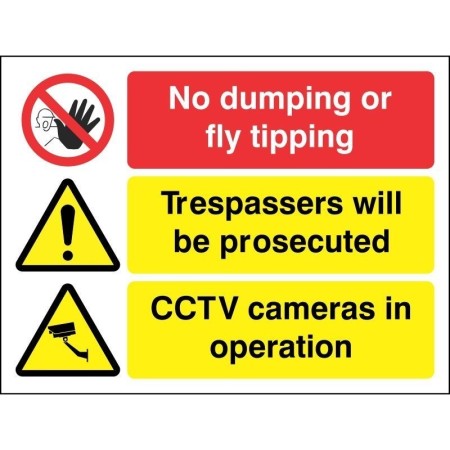 No Dumping Or Fly Tipping 3-Point Prosecution CCTV warning sign