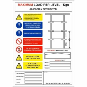 Maximum Load Per Level Weight Load Notice Sign for warehouse shelving and racking systems