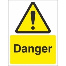 Danger warning sign with hazard symbol and danger text