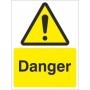 Danger warning sign with hazard symbol and danger text