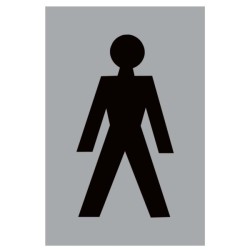 Male toilet facility sign with black male symbol on grey background