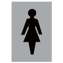Female toilet sign with black female washroom symbol on aluminium background