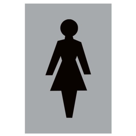 Female toilet sign with black female washroom symbol on aluminium background