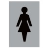 Female toilet sign with black female washroom symbol on aluminium background