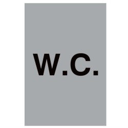WC toilet sign with bold black lettering on aluminium background