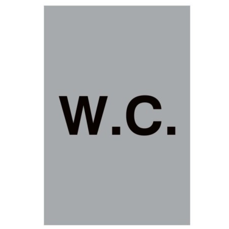 WC toilet sign with bold black lettering on aluminium background