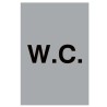 WC toilet sign with bold black lettering on aluminium background