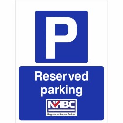 Reserved parking sign with parking symbol and bold text