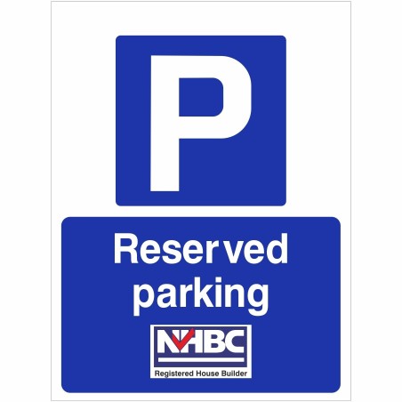Reserved parking sign with parking symbol and bold text