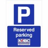 Reserved parking sign with parking symbol and bold text