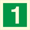 Glow in the dark fire sign displaying floor number 1 for emergency evacuation guidance