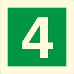 Glow in the dark fire safety sign displaying the number 4 for emergency floor identification