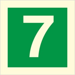 Glow in the dark fire safety sign displaying the number 7 for emergency stairway identification