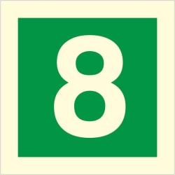 Glow in the dark fire safety sign showing the number 8 for emergency floor identification