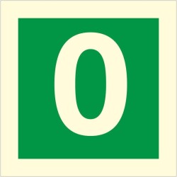 Glow in the dark fire sign 0 with green background and white number
