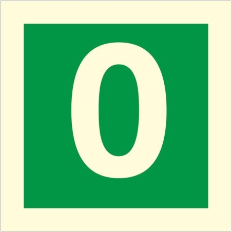 Glow in the dark fire sign 0 with green background and white number