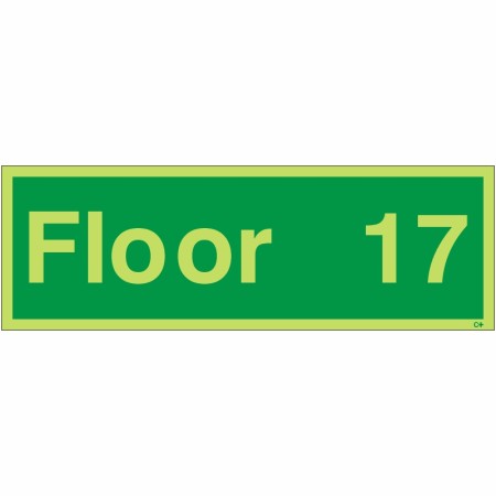 Glow in the dark Floor 17 floor identification safety sign